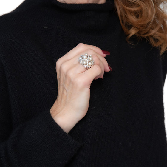 Chanel White Gold Pearls And `Diamonds Baroque Ring