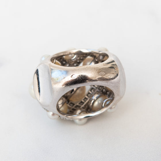 Chanel White Gold Pearls And `Diamonds Baroque Ring