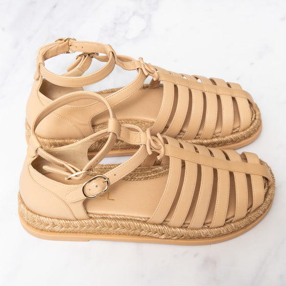 Chanel 2024 Beige Leather Interlocking CC Logo Espadrilles