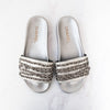 Chanel Silver Iridescent Leather Tropiconic Chain Slider Sandals