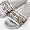 Chanel Silver Iridescent Leather Tropiconic Chain Slider Sandals