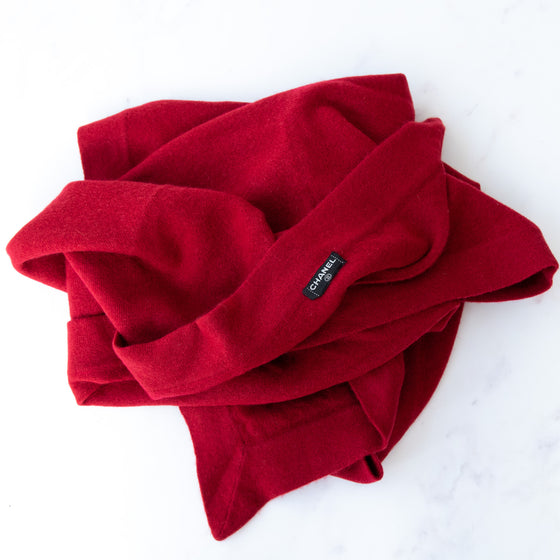 Chanel Vintage Red Cashmere Triangle Scarf