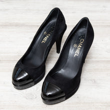  Chanel Black Suede Cap Toe Platform Pumps