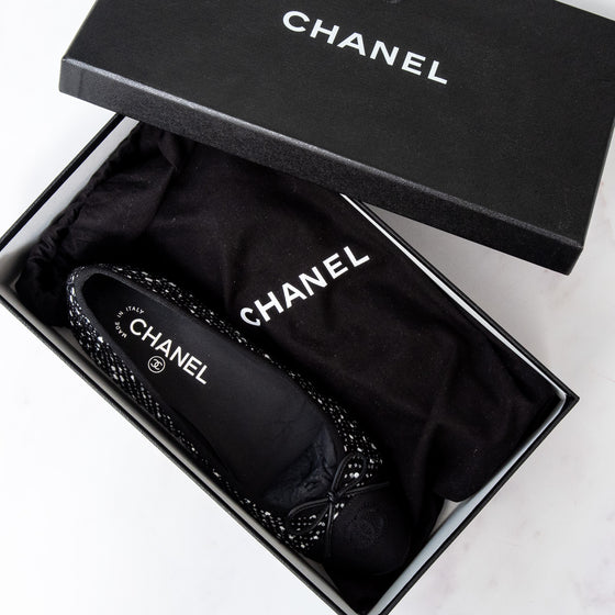 Chanel Monochrome Boucle Tweed Black Ballet Flats