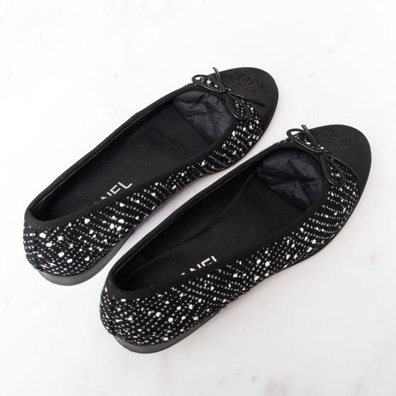 Chanel Monochrome Boucle Tweed Black Ballet Flats