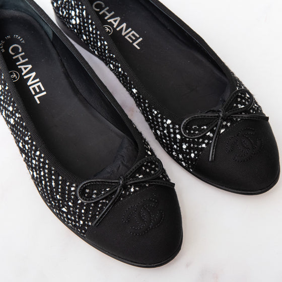 Chanel Monochrome Boucle Tweed Black Ballet Flats