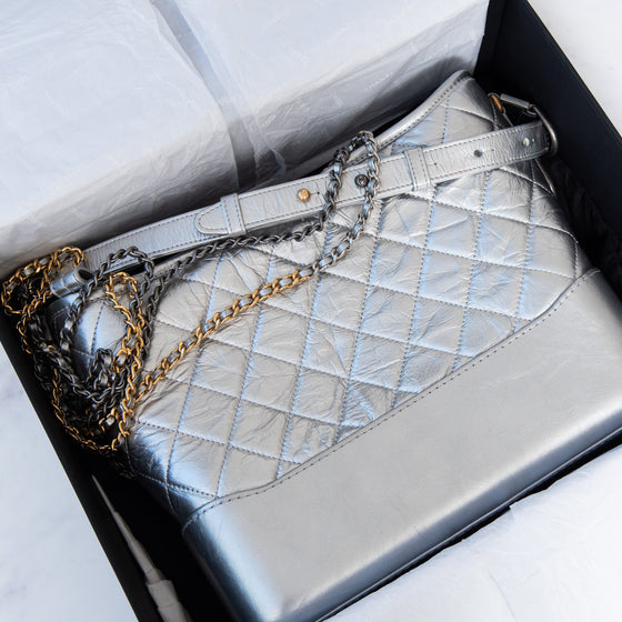 Chanel Gabrielle Silver Leather Hobo Bag