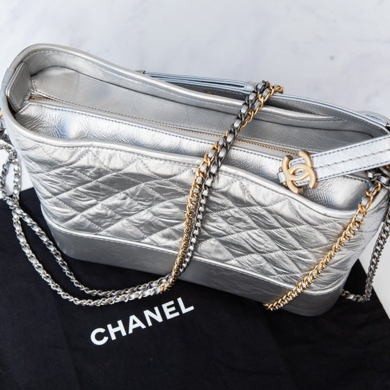 Chanel Gabrielle Silver Leather Hobo Bag
