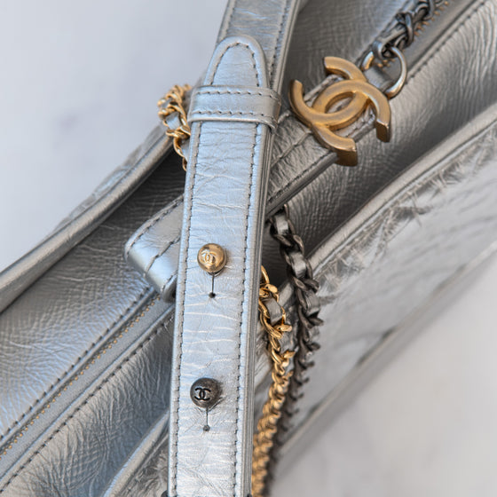Chanel Gabrielle Silver Leather Hobo Bag