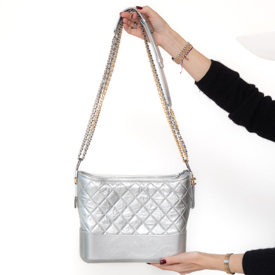 Chanel Gabrielle Silver Leather Hobo Bag