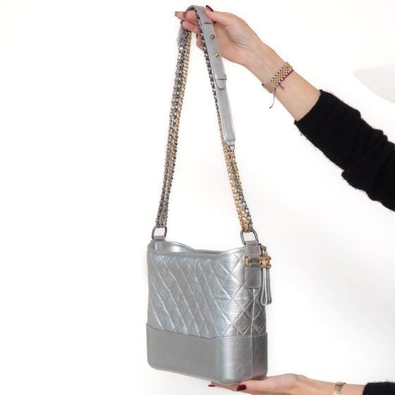 Chanel Gabrielle Silver Leather Hobo Bag