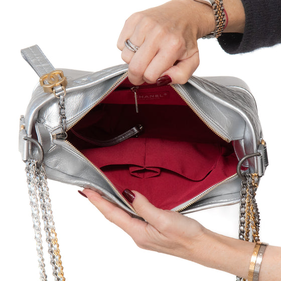 Chanel Gabrielle Silver Leather Hobo Bag