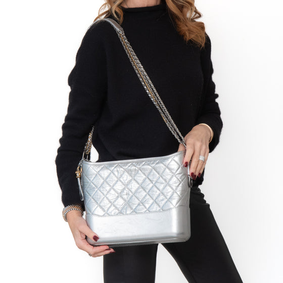 Chanel Gabrielle Silver Leather Hobo Bag