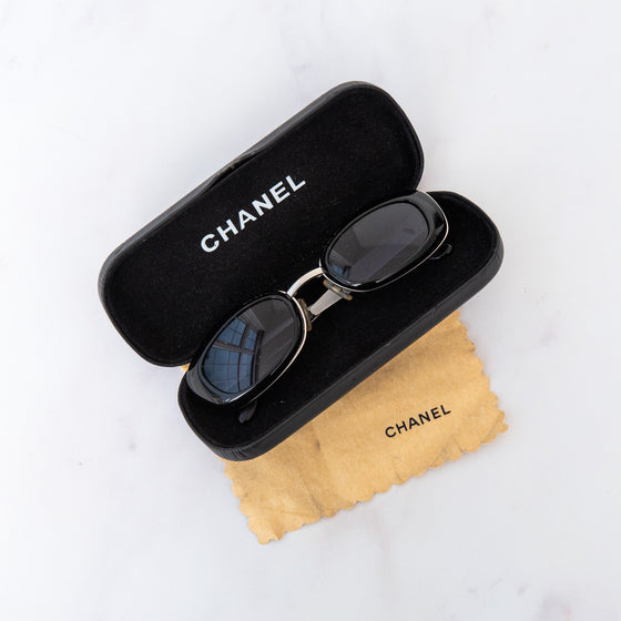 Chanel Vintage Black Oval Sunglasses