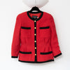 Chanel Vintage Red Tweed Collarless Blazer