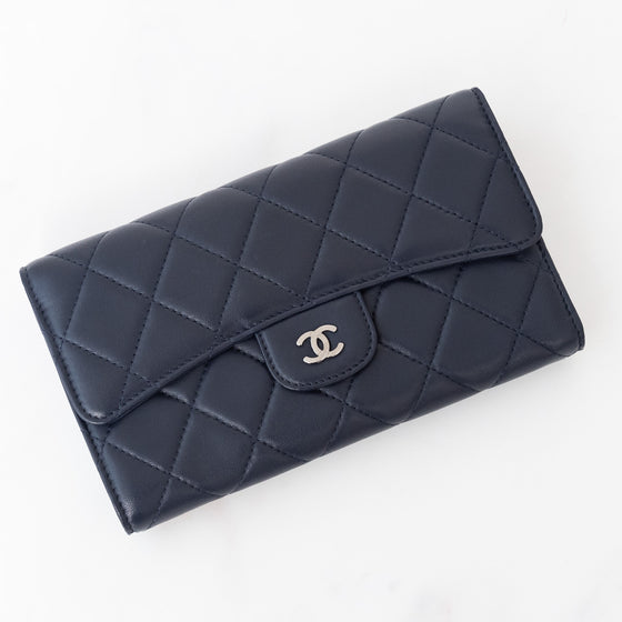 Chanel Navy Lambskin Leather Classic Flap Wallet