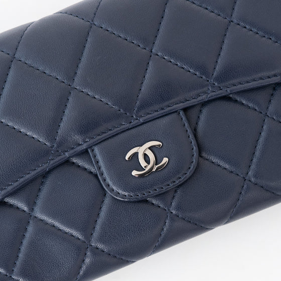 Chanel Navy Lambskin Leather Classic Flap Wallet