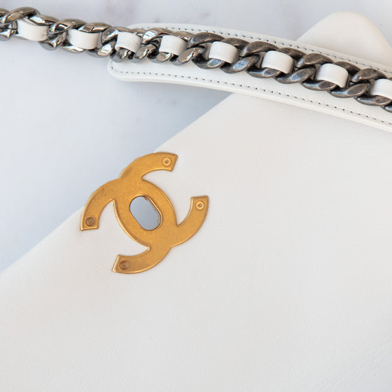 Chanel 19 Medium White Leather Single Flap Bag