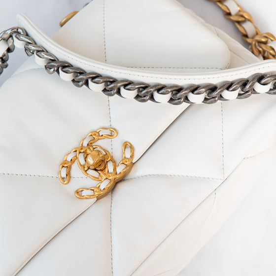 Chanel 19 Medium White Leather Single Flap Bag