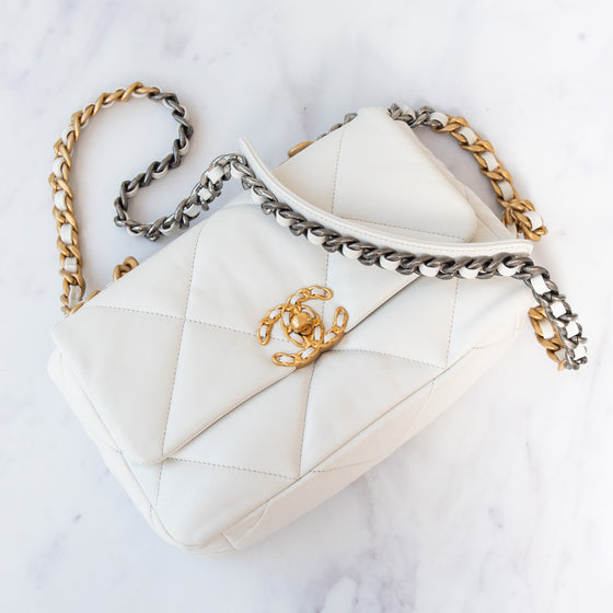 Chanel 19 Medium White Leather Single Flap Bag