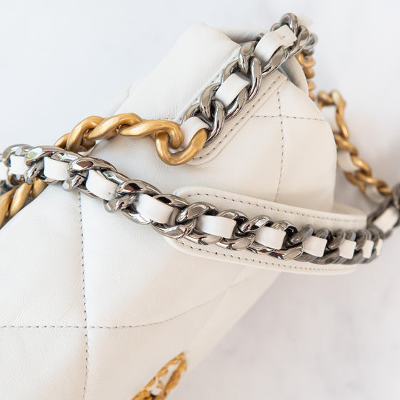 Chanel 19 Medium White Leather Single Flap Bag
