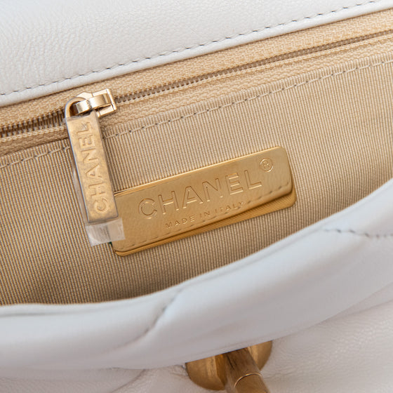 Chanel 19 Medium White Leather Single Flap Bag