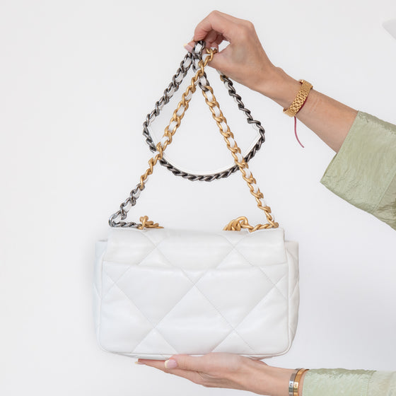 Chanel 19 Medium White Leather Single Flap Bag