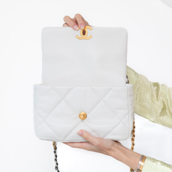 Chanel 19 Medium White Leather Single Flap Bag