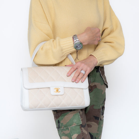 Chanel Vintage Beige Canvas Wild Stitch Top Handle Bag