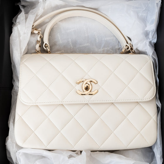 Chanel Off White Trendy CC Flap Bag In Quilted Lambskin Leather