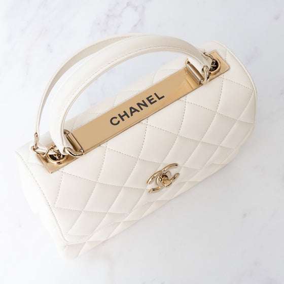 Chanel Off White Trendy CC Flap Bag In Quilted Lambskin Leather