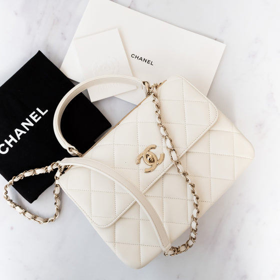 Chanel Off White Trendy CC Flap Bag In Quilted Lambskin Leather