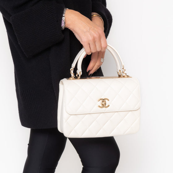 Chanel Off White Trendy CC Flap Bag In Quilted Lambskin Leather