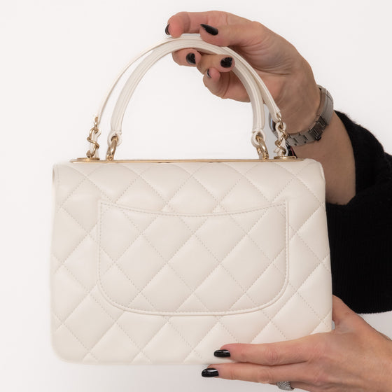 Chanel Off White Trendy CC Flap Bag In Quilted Lambskin Leather