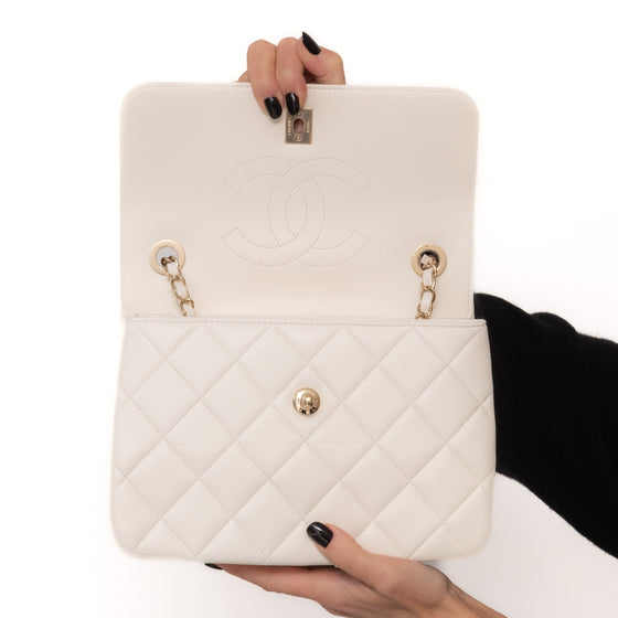 Chanel Off White Trendy CC Flap Bag In Quilted Lambskin Leather