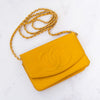 Chanel Vintage Timeless CC Wallet On Chain Yellow Caviar Leather With Gold Plated Hardware