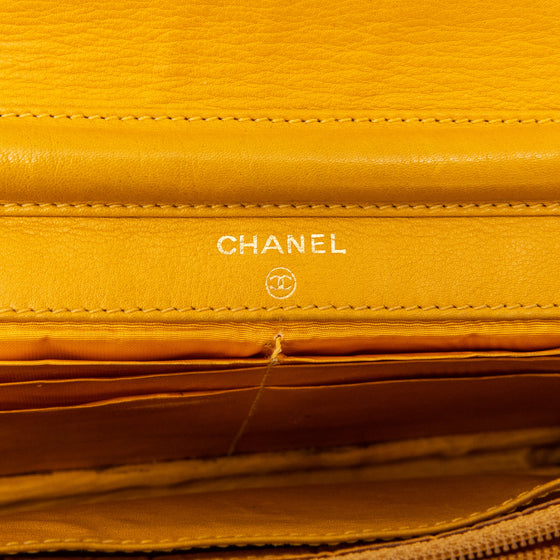 Chanel Vintage Timeless CC Wallet On Chain Yellow Caviar Leather With Gold Plated Hardware