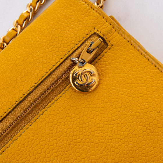 Chanel Vintage Timeless CC Wallet On Chain Yellow Caviar Leather With Gold Plated Hardware