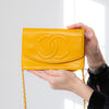 Chanel Vintage Timeless CC Wallet On Chain Yellow Caviar Leather With Gold Plated Hardware