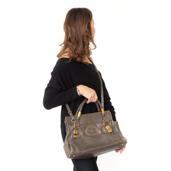 Chloe Grey Leather Victoria Tote Bag