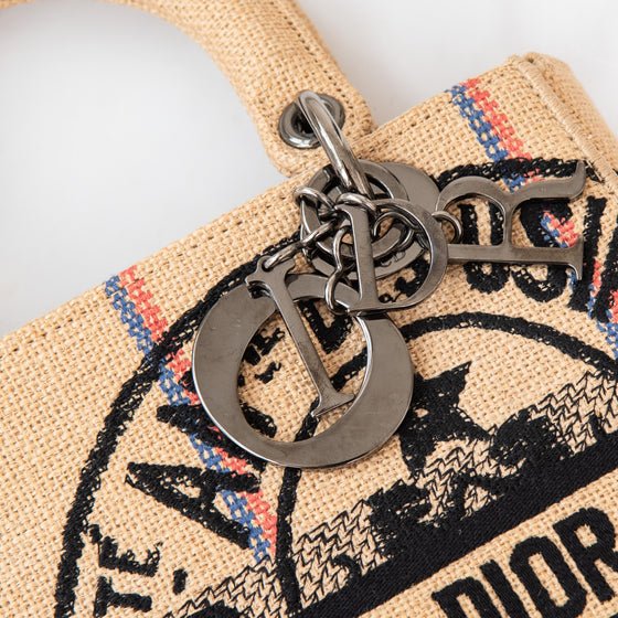 Dior Beige Jute Union Embroidered Medium Lady D Lite Tote Bag
