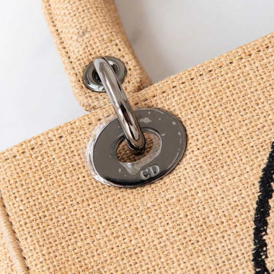 Dior Beige Jute Union Embroidered Medium Lady D Lite Tote Bag
