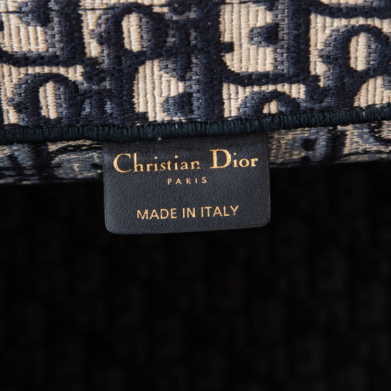 Dior Large Book Tote Ecru And Blue Dior Oblique Embroidery Bag