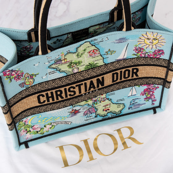 Dior Capri Souvenir Medium Dior Book Tote Natural Raffia and Multicolour