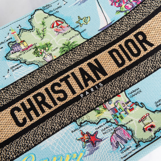 Dior Capri Souvenir Medium Dior Book Tote Natural Raffia and Multicolour