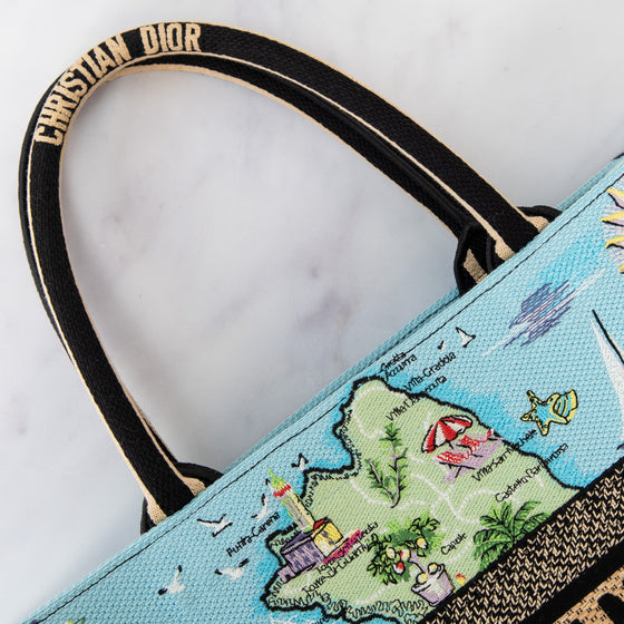 Dior Capri Souvenir Medium Dior Book Tote Natural Raffia and Multicolour