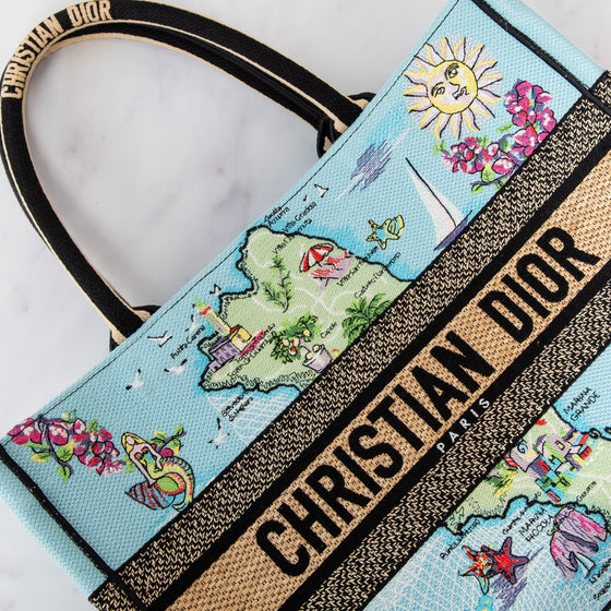 Dior Capri Souvenir Medium Dior Book Tote Natural Raffia and Multicolour