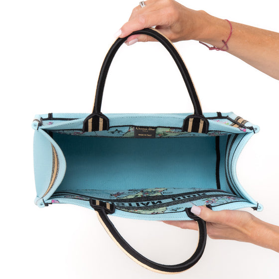 Dior Capri Souvenir Medium Dior Book Tote Natural Raffia and Multicolour