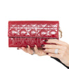 Dior Red Patent Leather Cannage Lady Dior Wallet On Chain Bag