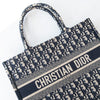 Christian Dior Medium Dior Book Tote Bag Ecru And Blue Dior Oblique Embroidery